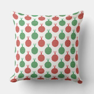 COJÍN DECORATIVO ORNAMENTOS DE NAVIDAD ROJA Y VERDE Y ESTRELLAS BLA