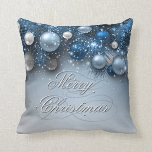 Cojín Decorativo Ornamentos del día de fiesta del navidad - azules