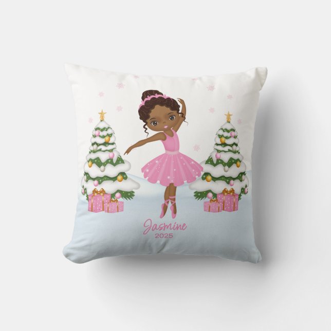 Cojín Decorativo Ornamentos navideños de balerina afroamericana (Anverso)