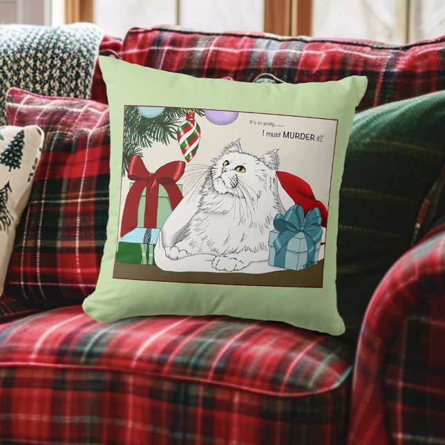 Cojín Decorativo Ornamentos navideños de gato blanco divertidos (Subido por el creador)