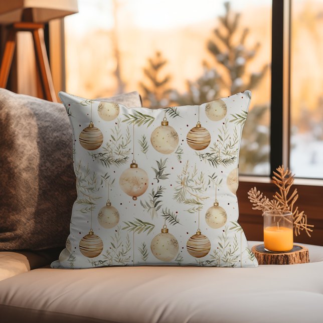 Cojín Decorativo Ornamentos navideños modernos de medio siglo Boho  (Neutral Beige Tan Boho Christmas Midcentury Modern Ornaments Throw Pillow - Vintage Xmas Tree)
