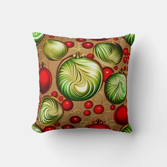 Cojín Decorativo Ornamentos rojos y verdes (Anverso)