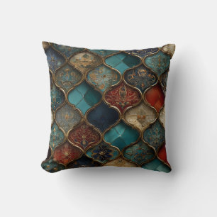 Cojín Decorativo Ornar baldosas marroquíes en tonos jewel y oro