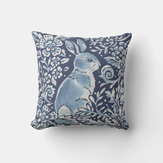 Cojín Decorativo Ornate Blue Forest Rabbit Floral Woodland (Anverso)