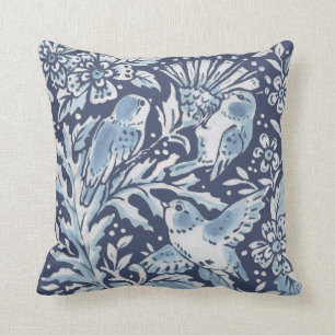 Cojín Decorativo Ornate Blue White Forest Birds Thistle Woodland