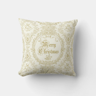 Cojín Decorativo Ornate Classic Vintage Merry Christmas Gold Toile