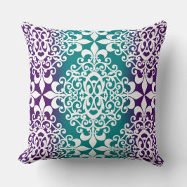 Cojín Decorativo Ornate Damask Purple Y Teal Ombre
