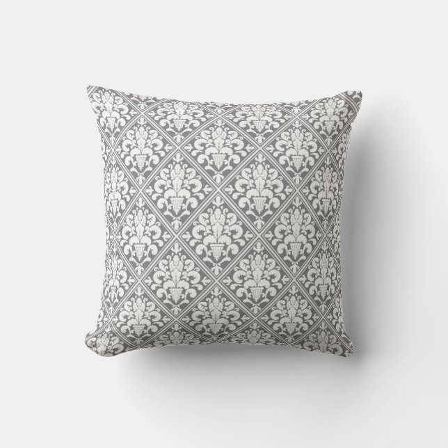 Cojín Decorativo Ornate Gray White Damask (Anverso)