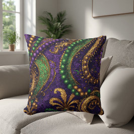 Cojín Decorativo Ornate Masquerade Masks, Gold Beads, Fleur-de-Lis 