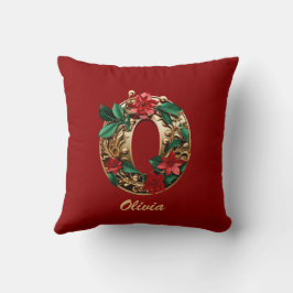 Cojín Decorativo Ornate Monograma O Navidades Oro Rojo