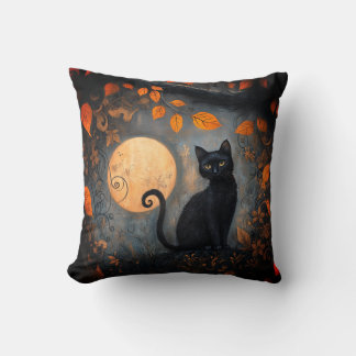 Cojín Decorativo Ornato de gato negro de luna llena de Halloween ot