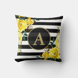 Cojín Decorativo Oro AMARILLO FLORAL Monograma blanco negro