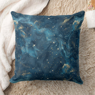 Cojín Decorativo Oro Azul Galaxia Celeste Nebulosa Estrellas