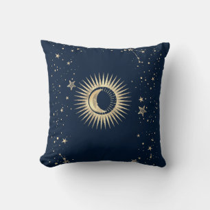 Cojín Decorativo Oro Celestial Sol Y Luna Estrellas
