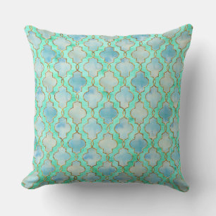 Cojín Decorativo Oro de Aqua y patrón Maroccano Verde