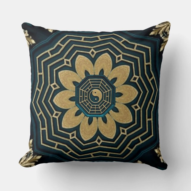 Cojín Decorativo Oro de moda y estilo asiático verde (Anverso)