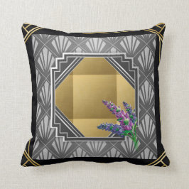 Cojín Decorativo Oro de plata gris del negro de la lavanda inglesa