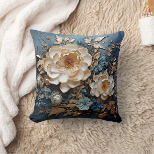 Cojín Decorativo Oro decorativo y diseño floral azul verde azulado