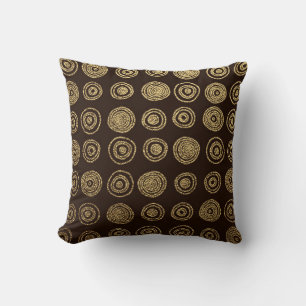 Cojín Decorativo Oro Dorado, patrón dibujado a mano con círculos. A