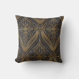 Cojín Decorativo Oro elegante en el patrón de damasco negro