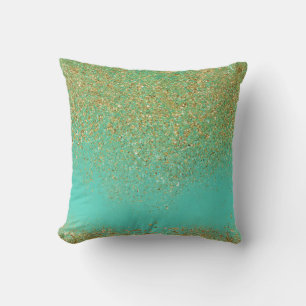 Cojín Decorativo Oro en cascada con brillo y glamour acuático turqu