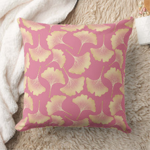 Cojín Decorativo Oro Escandinavo Patrón Botánico Rosa Ginkgo