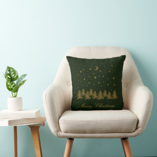 Cojín Decorativo Oro espumoso árbol de Navidad, luna, estrellas en 