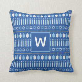 Cojín Decorativo Oro festivo del azul del día de fiesta de Jánuca