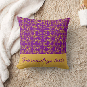 Cojín Decorativo Oro Floral de Damasco de Lujo Personalizado sobre