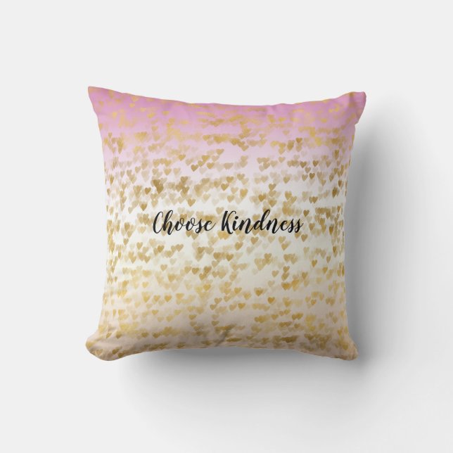 Cojín Decorativo Oro Glam Hearts Confetti Peach Ombre Rosa (Anverso)