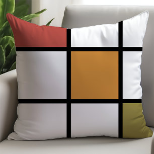 Cojín Decorativo Oro Herrumbre Verde Estilo Mondrian