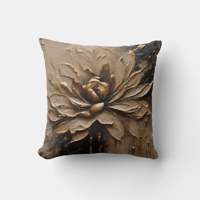 Cojín Decorativo Oro Negro Beige Marrón Abstracto  (Anverso)
