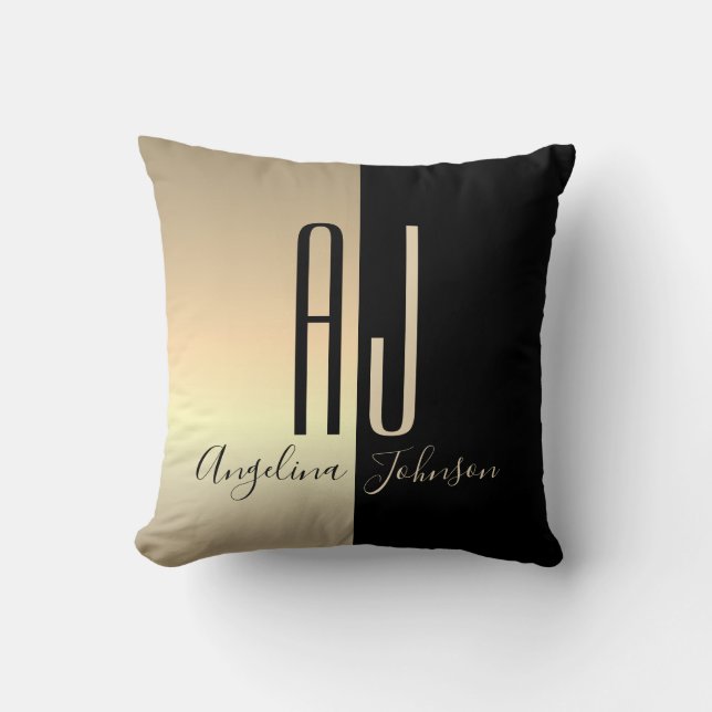 Cojín Decorativo Oro Negro Monograma (Anverso)