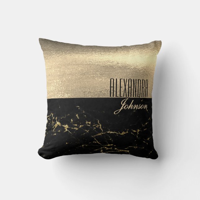 Cojín Decorativo Oro Negro Nombre Elegante (Anverso)