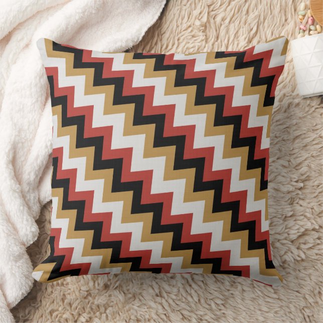 Cojín Decorativo Oro, negro rojo y zigzag blanco (Manta)