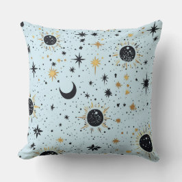 Cojín Decorativo Oro negro y estrellas de luna celestial azul celes