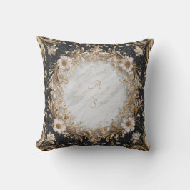 Cojín Decorativo Oro Opulento Barroco Floral Mármol Negro