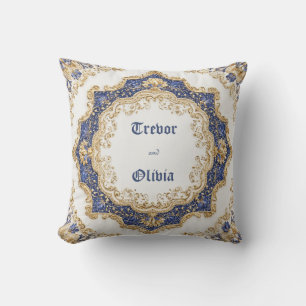 Cojín Decorativo Oro Opulento Estrella Azul Real Geométrico Barroco