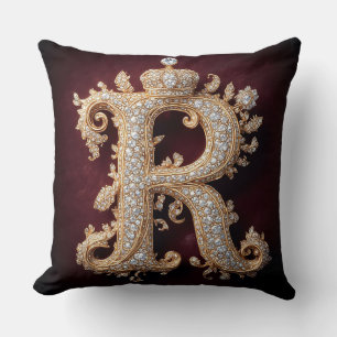 Cojín Decorativo Oro Ornamentado 'R' Adornado con Diamantes