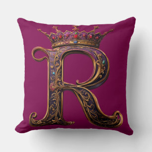 Cojín Decorativo Oro Ornamentado 'R' Adornado con Diamantes