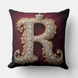 Cojín Decorativo Oro Ornamentado 'R' Adornado con Diamantes