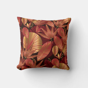 Cojín Decorativo Oro Rojo, Patrón Geométrico Tropical.