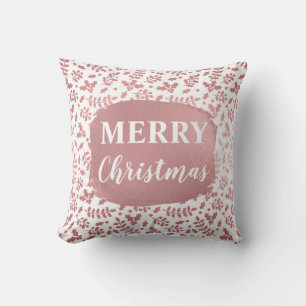 Cojín Decorativo Oro Rosa con Hojas de Acebo Invernal Navidad
