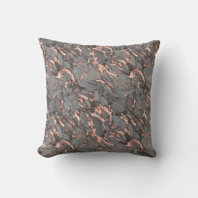 Cojín Decorativo Oro Rosa y mármol gris (Anverso)