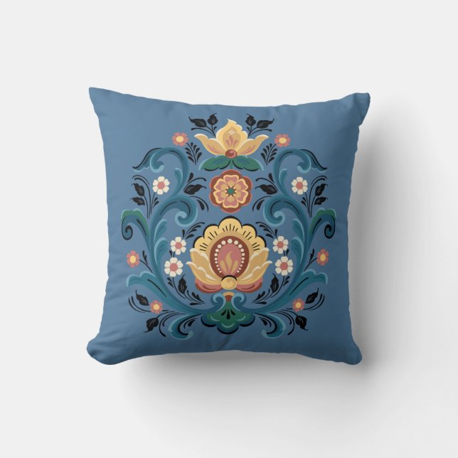 Cojín Decorativo Oro Rosemaling y Borgoña (Anverso)