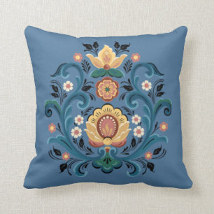 Cojín Decorativo Oro Rosemaling y Borgoña