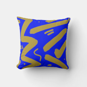 Cojín Decorativo Oro Tribal y Azul Real