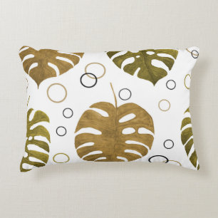 Cojín Decorativo Oro tropical: acuarela de hoja de monstera