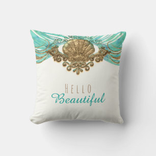 Cojín Decorativo Oro & Verde Azul Mar Glam Playa Elegante Personali