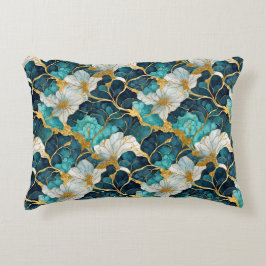 Cojín Decorativo Oro Verde azulado floral japonés